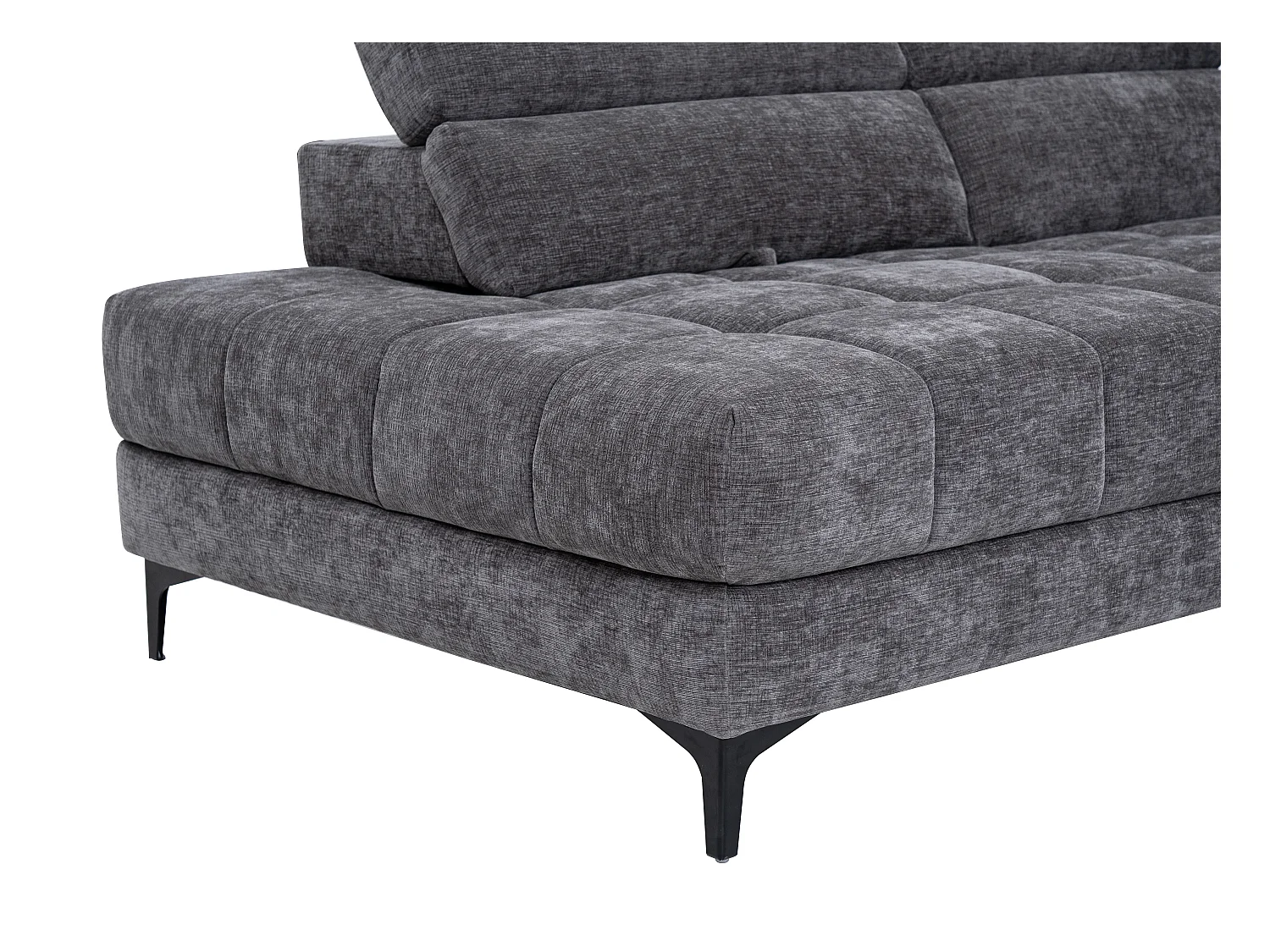 Kanapa narożna lewostronna z elektryczną funkcją relax i wysuwanym siedziskiem, tapicerowana, antracytowa, MONISO