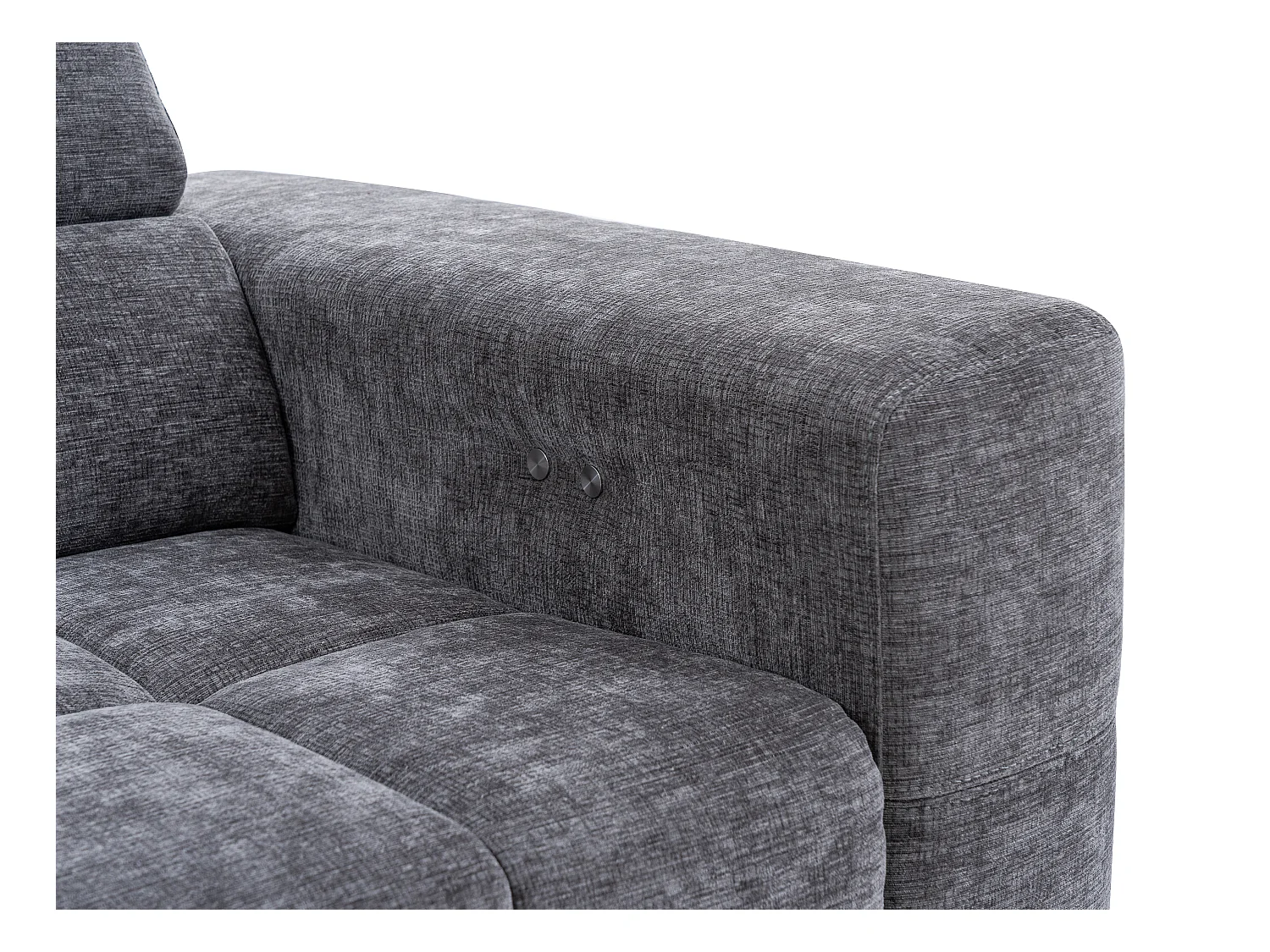 Kanapa narożna lewostronna z elektryczną funkcją relax i wysuwanym siedziskiem, tapicerowana, antracytowa, MONISO