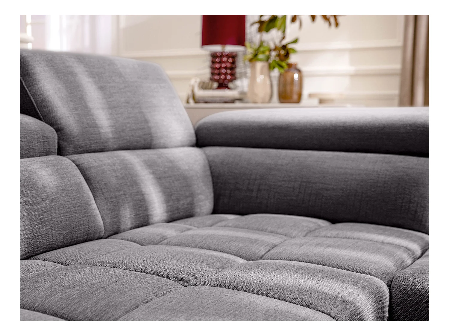 Canapé d'angle gauche relax avec assise coulissante électrique en tissu anthracite MONISO