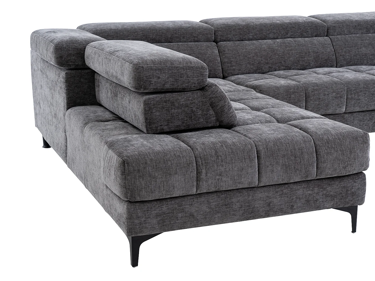 Eckrelaxsofa elektrisch - Ecke links - mit ausziehbarer Sitzfläche - Stoff - Anthrazit - MONISO