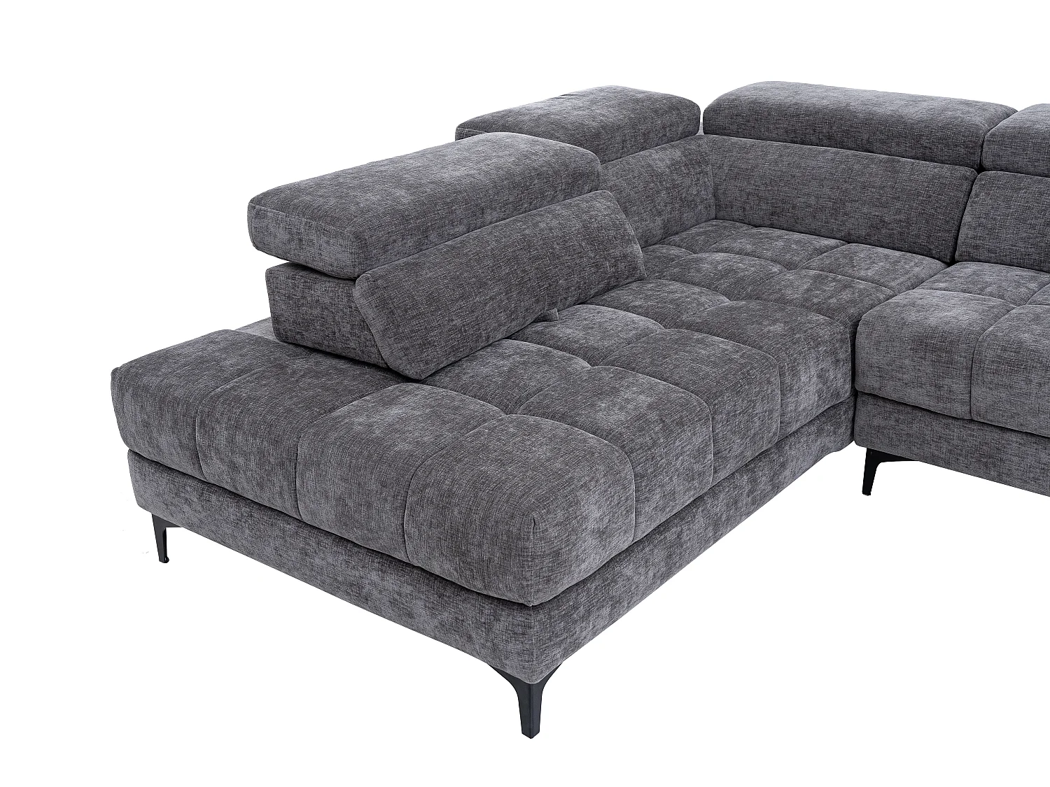 Eckrelaxsofa elektrisch - Ecke links - mit ausziehbarer Sitzfläche - Stoff - Anthrazit - MONISO