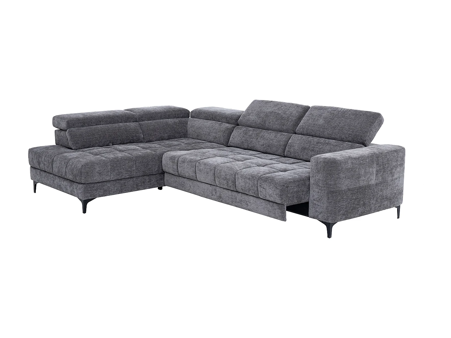 Eckrelaxsofa elektrisch - Ecke links - mit ausziehbarer Sitzfläche - Stoff - Anthrazit - MONISO