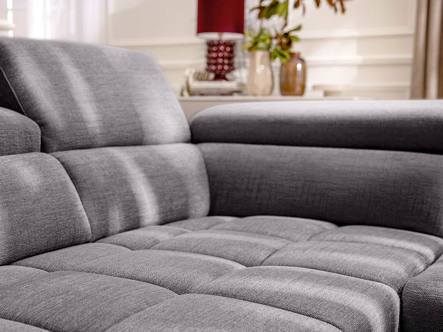 Eckrelaxsofa elektrisch - Ecke links - mit ausziehbarer Sitzfläche - Stoff - Anthrazit - MONISO