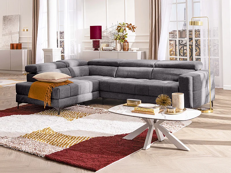 Canapé d'angle gauche relax avec assise coulissante électrique en tissu anthracite MONISO