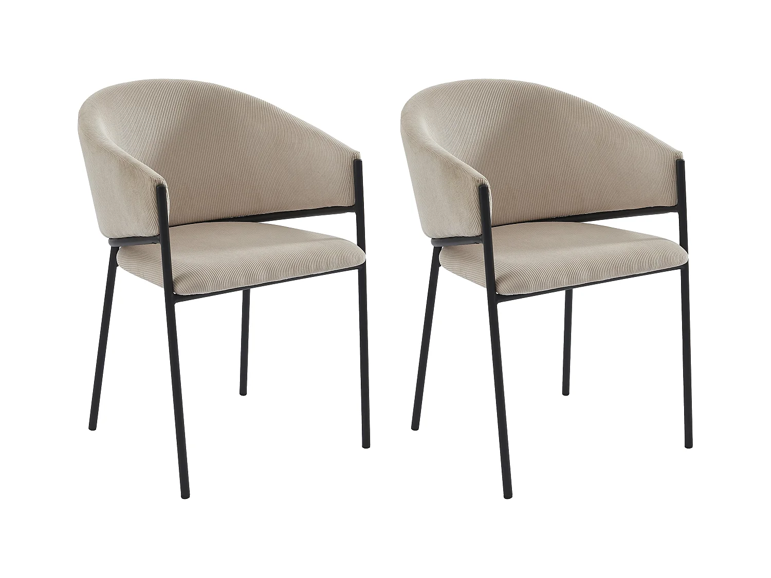 Stuhl mit Armlehnen 2er-Set - Cord & Schwarzes Metall - Cremefarben - ORDIDA von Pascal MORABITO