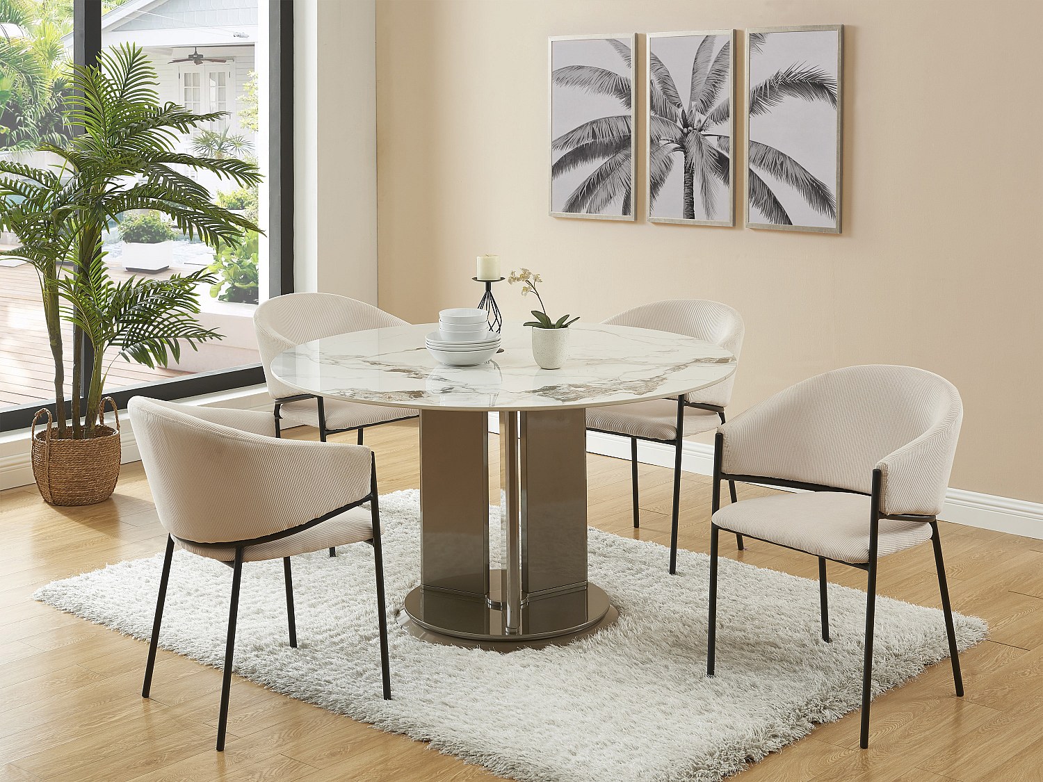 Stuhl mit Armlehnen 2er-Set - Cord & Schwarzes Metall - Cremefarben - ORDID günstig online kaufen