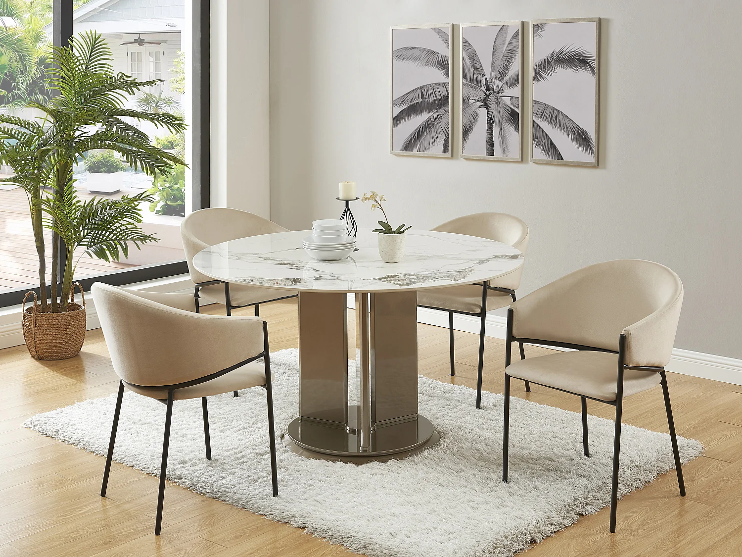 Lot de 2 chaises avec accoudoirs en velours et métal noir - Beige - ORDIDA de Pascal MORABITO