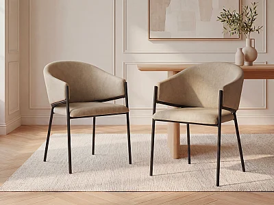 Conjunto de 2 sillas con reposabrazos de terciopelo y metal negro - Beige - ORDIDA