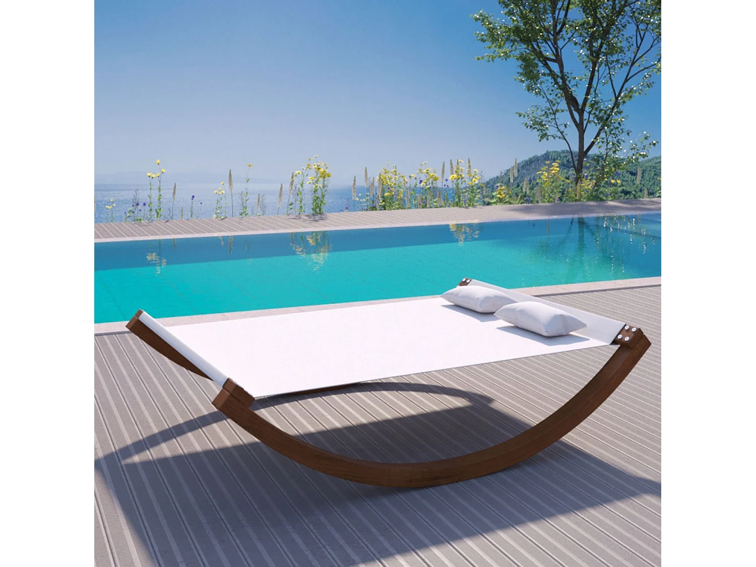 Hangmat 2-persoons schommel AMADORA van larikshout en beige doek