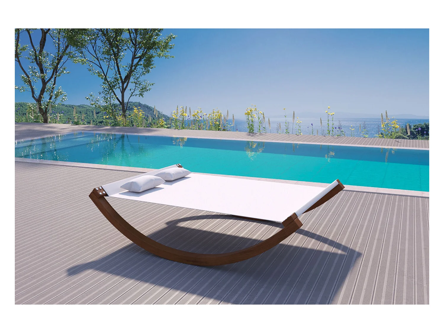 Hangmat 2-persoons schommel AMADORA van larikshout en beige doek