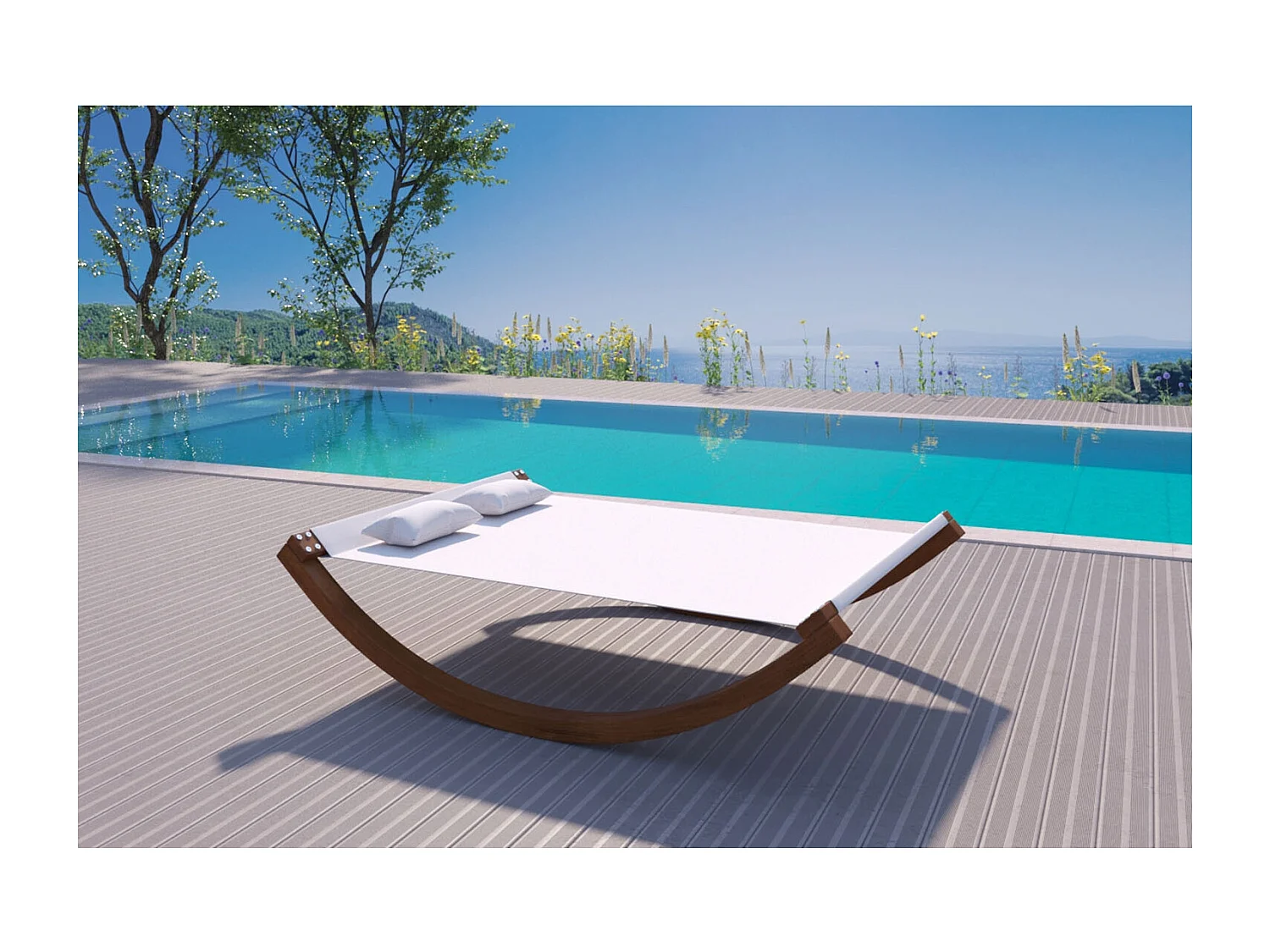 Hangmat 2-persoons schommel AMADORA van larikshout en beige doek