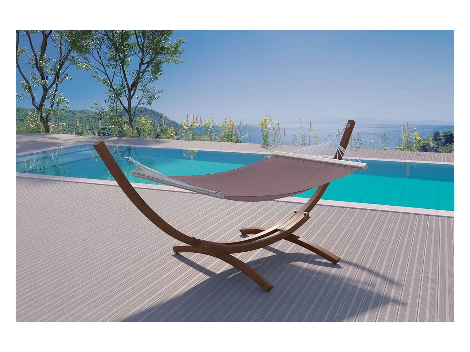 Hamac avec auvent sur support 3,15 m en bois chocolat LAGOA
