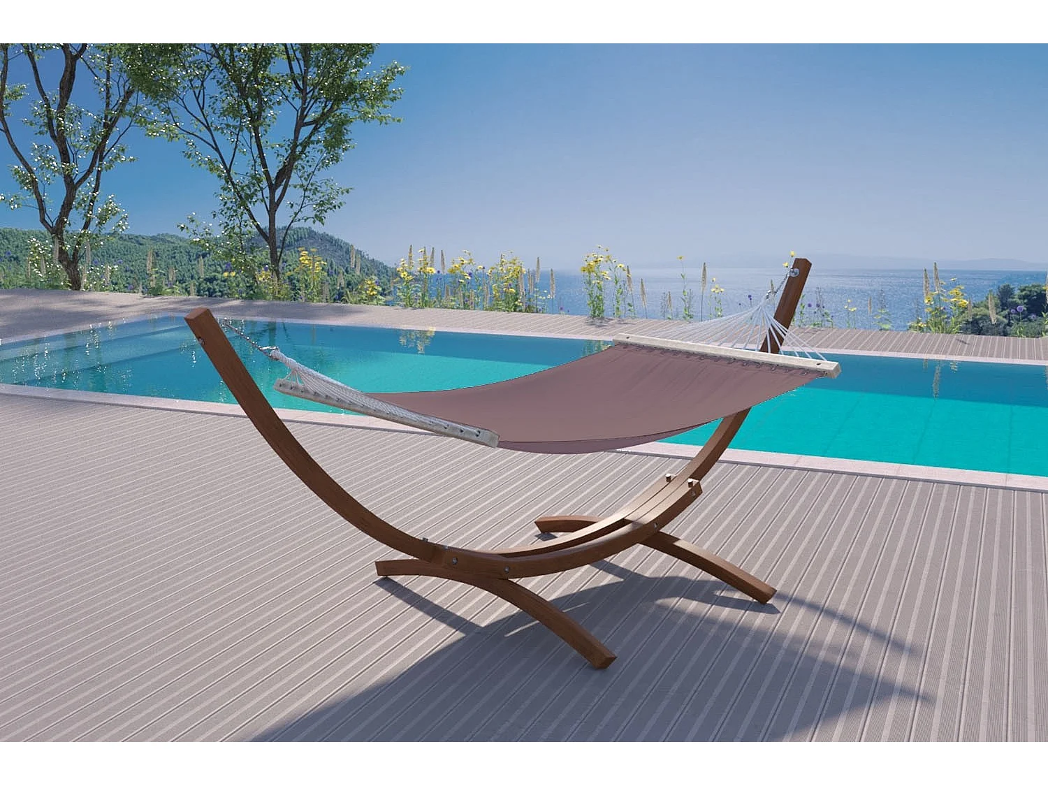 Hamac avec auvent sur support 3,15 m en bois chocolat LAGOA