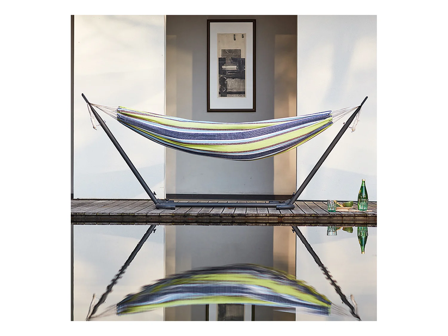 Stehender Hängesessel 2,6 m aus blau-grünem Polyesterstoff COPACABANA für bequemes Nickerchen im Freien