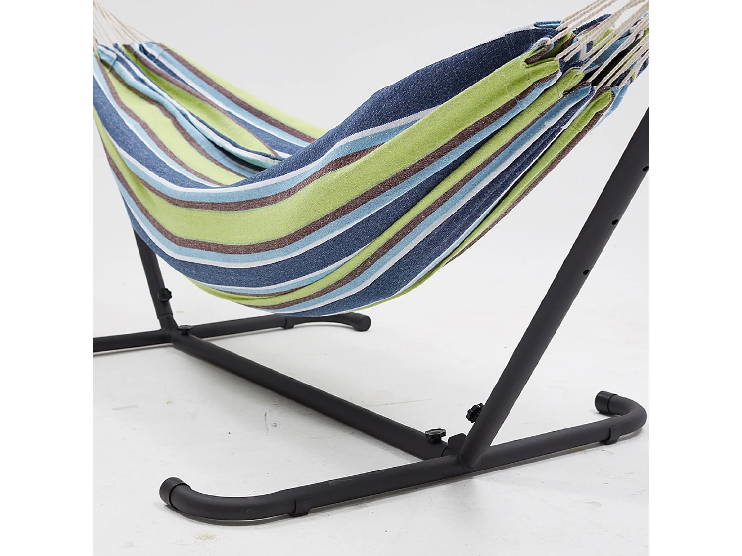 Hamac sur pied 2,6 m avec toile en polyester bleu et vert COPACABANA