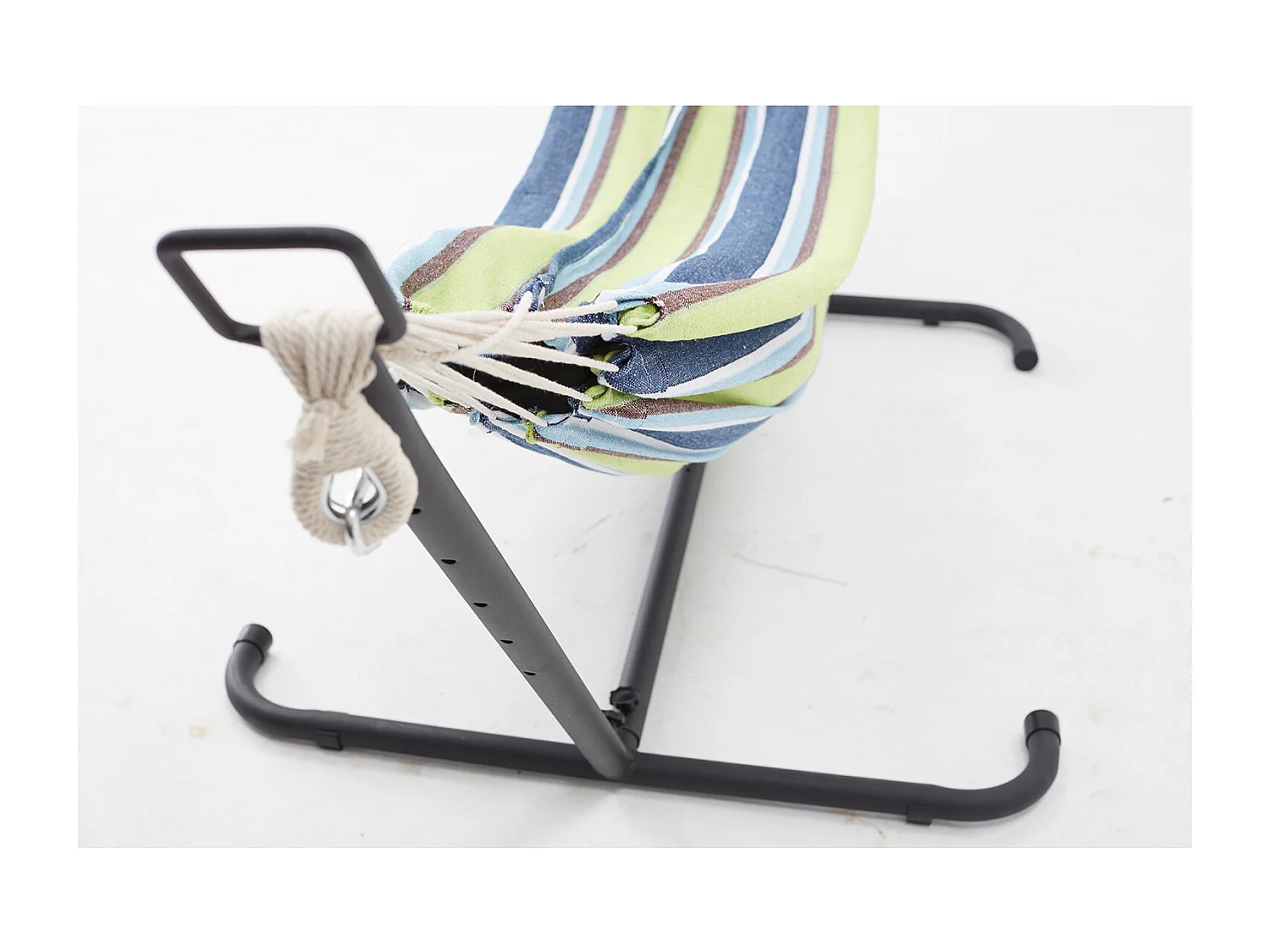 Rede de descanso com suporte de 2,6 m em tecido de poliéster azul/verde COPACABANA para uma sesta confortável ao ar livre