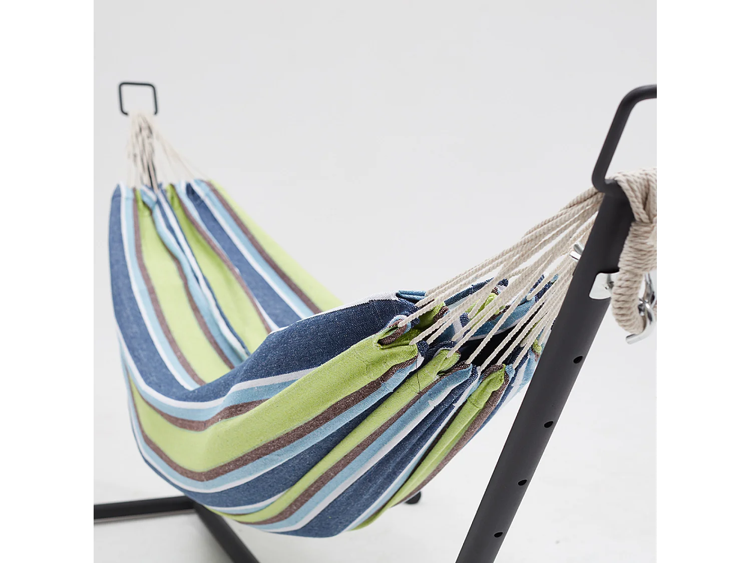 Hangmat op standaard 2,6 m in blauw/groen polyesterweefsel COPACABANA voor comfortabel buiten dutje