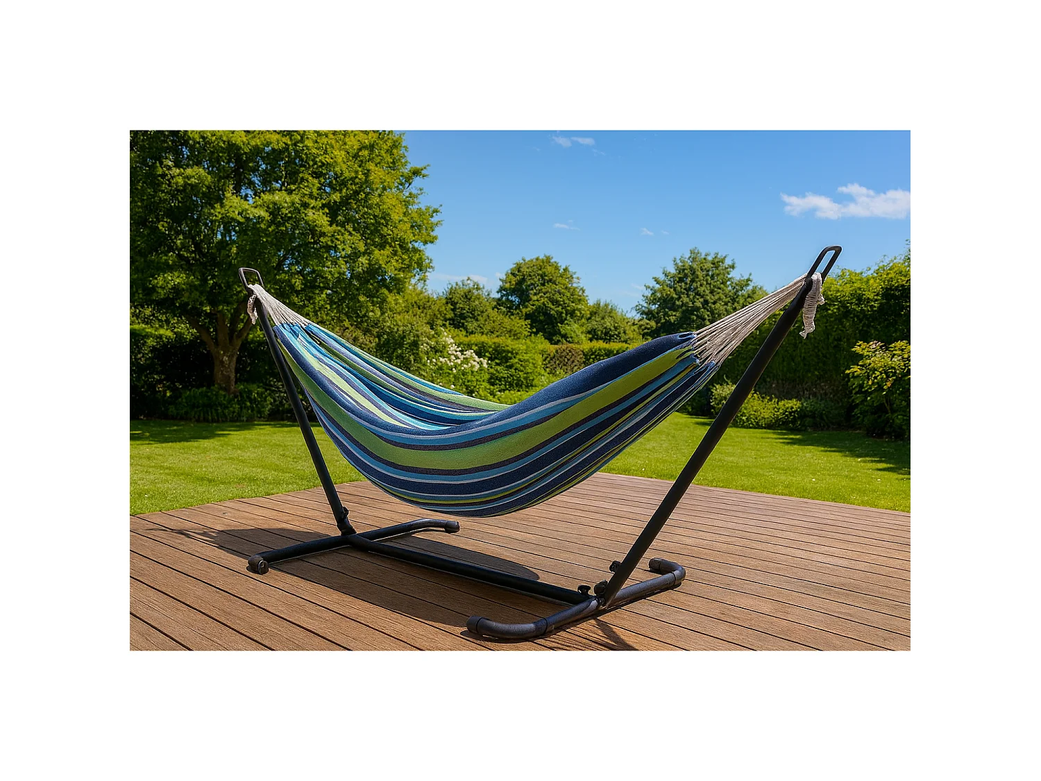Hamac sur pied 26 m avec toile en polyester bleu et vert COPACABANA