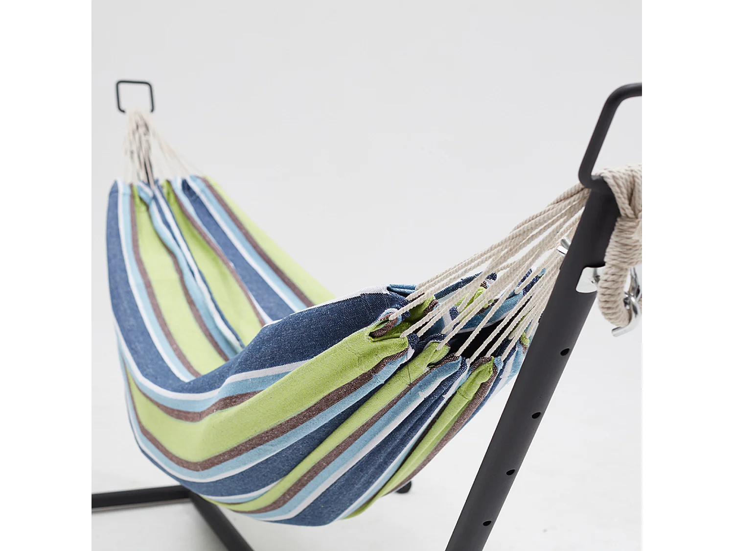 Hamac sur pied 26 m avec toile en polyester bleu et vert COPACABANA