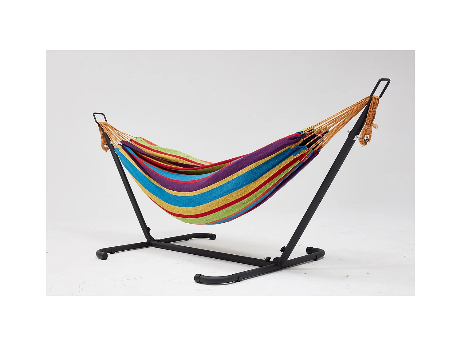 Hangmat met stalen frame in regenboogkleuren van polyester voor volwassenen, bestand tegen weersinvloeden