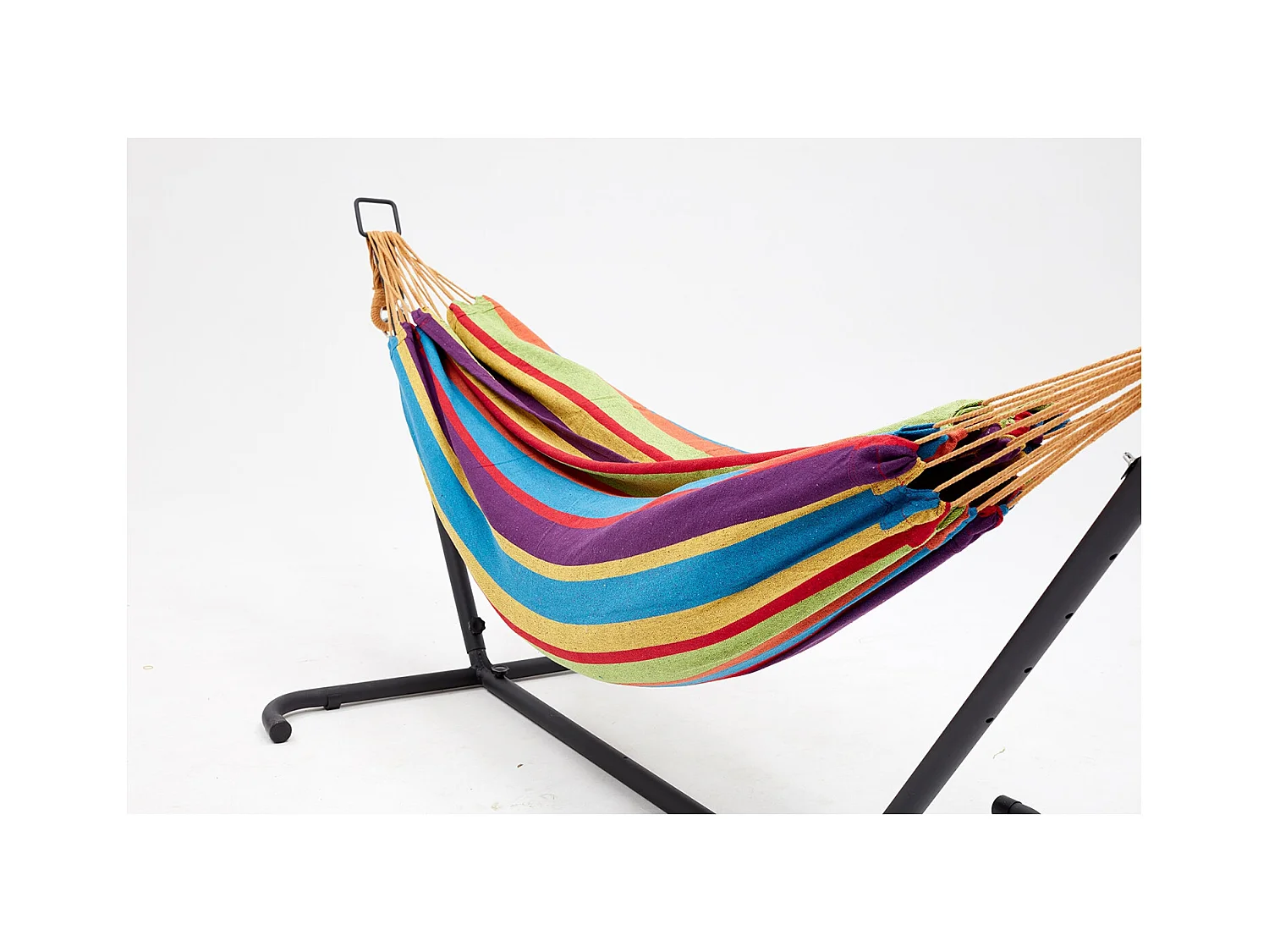 Hangmat met stalen frame in regenboogkleuren van polyester voor volwassenen, bestand tegen weersinvloeden