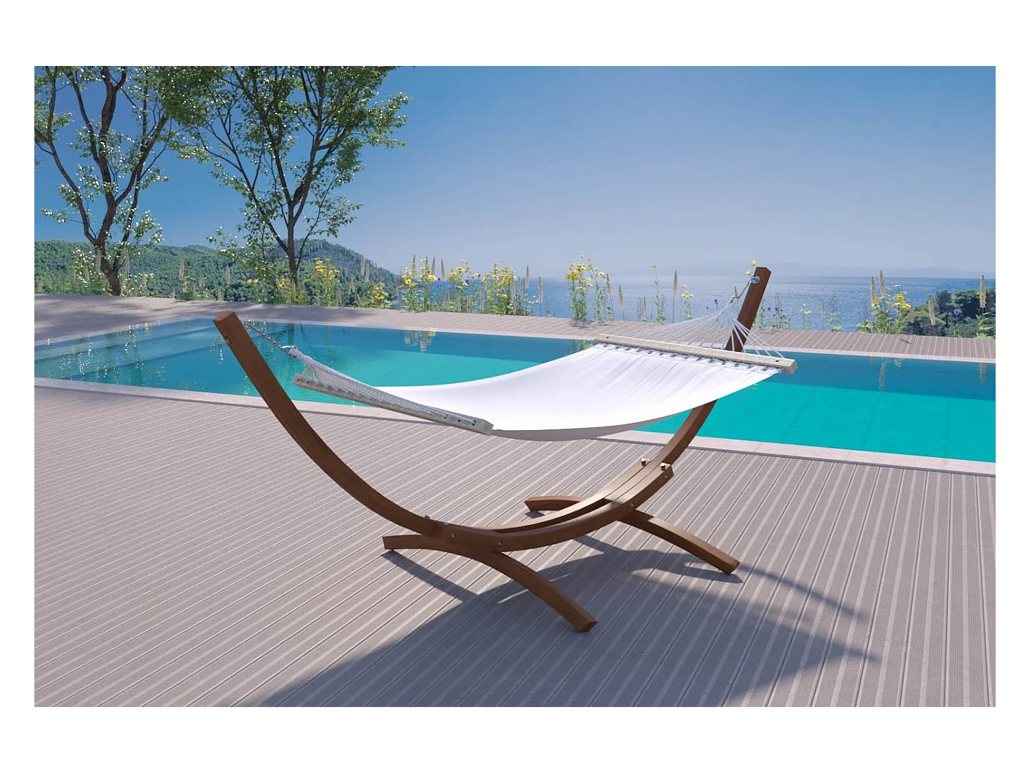 Hamac sur support 3,15 m en bois écru LAGOA