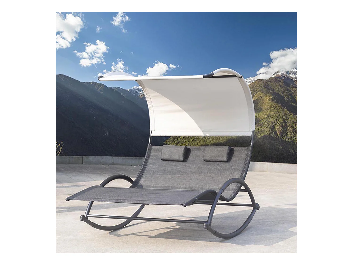 Doppelte Schaukelliege mit Baldachin, schwarz und grau HEIRA