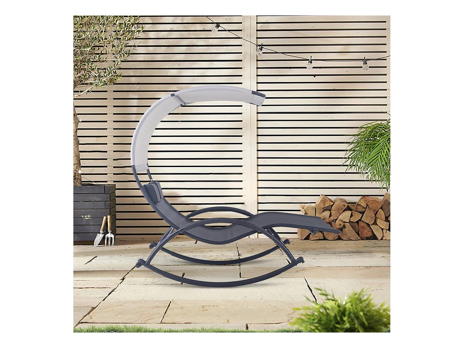 Doppelte Schaukelliege mit Baldachin, schwarz und grau HEIRA