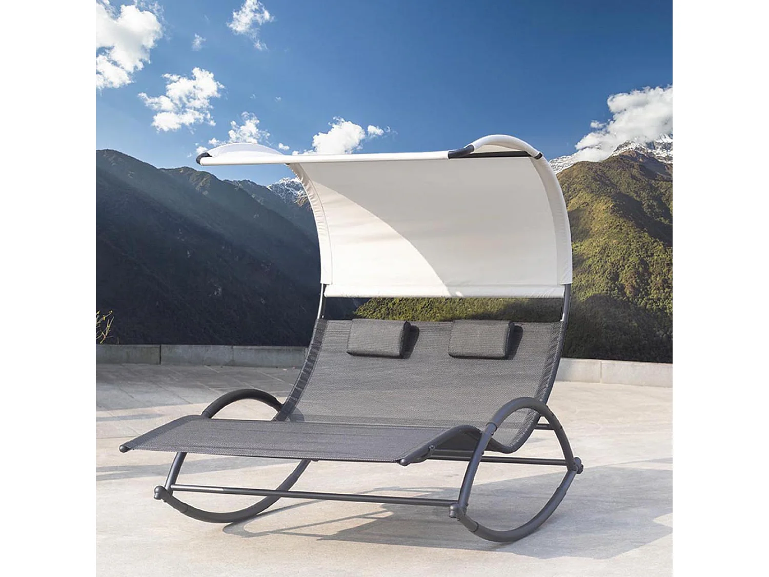 Transat double à bascule avec auvent noir et gris HEIRA