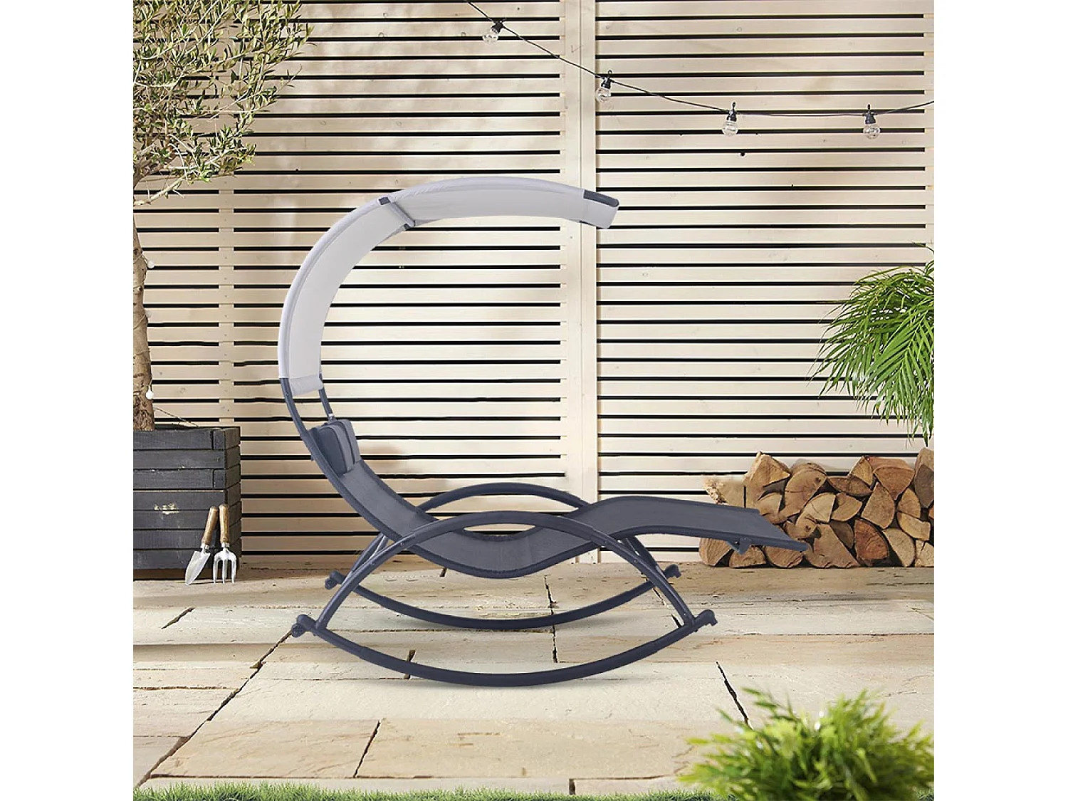 Transat double à bascule avec auvent noir et gris HEIRA