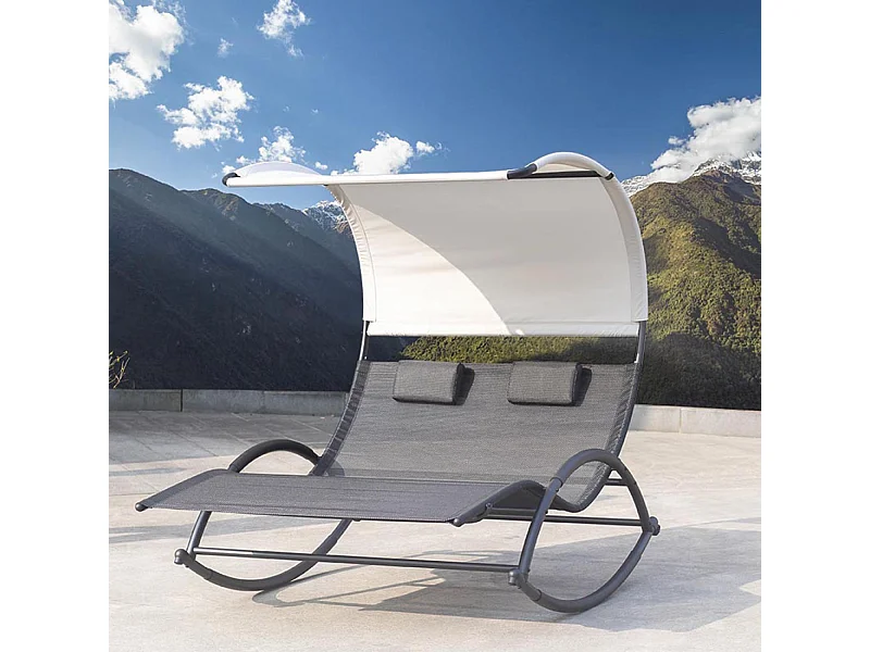 Transat double à bascule avec auvent noir et gris HEIRA