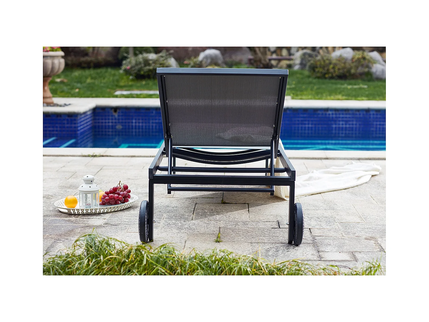 Lot de 2 transats inclinables avec roulettes en aluminium gris CUBA