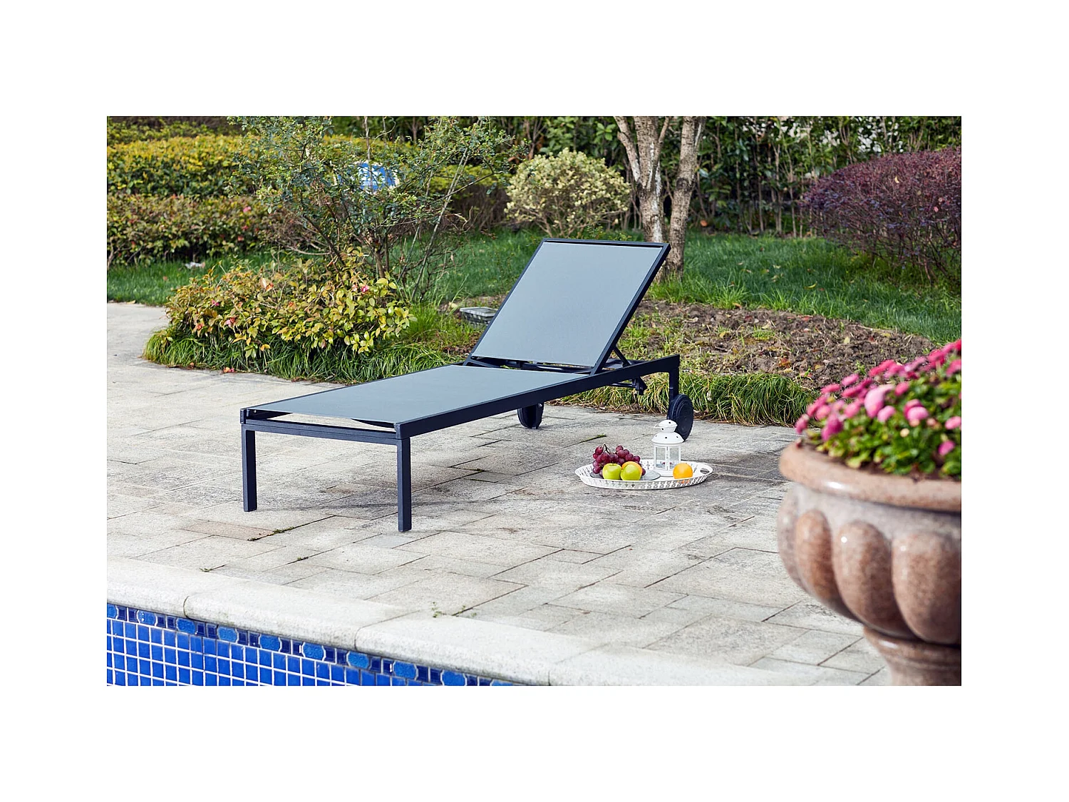 Lot de 2 transats inclinables avec roulettes en aluminium gris CUBA