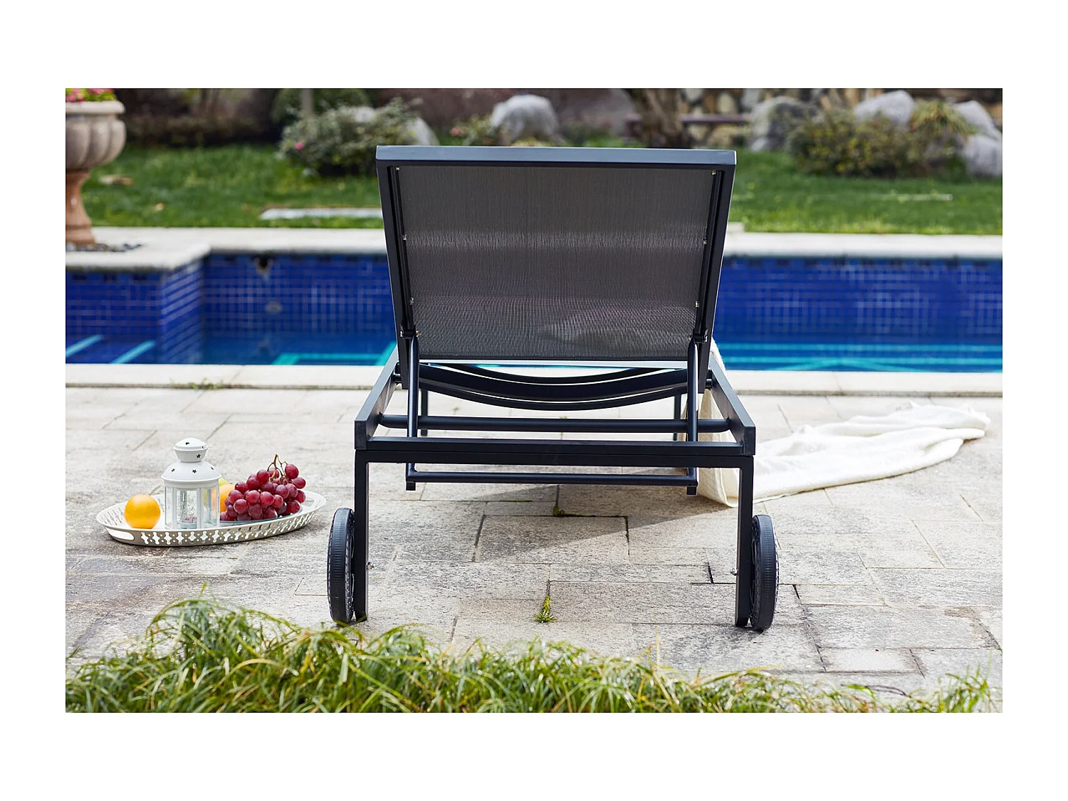 Lot de 2 transats inclinables avec roulettes en aluminium gris CUBA