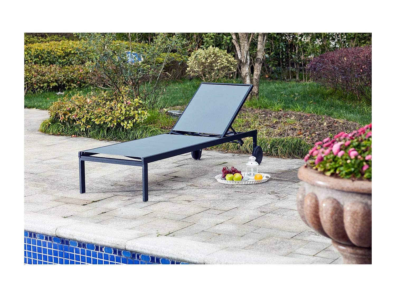 Lot de 2 transats inclinables avec roulettes en aluminium gris CUBA