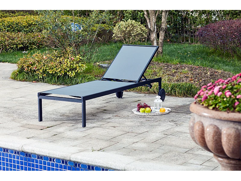 Lot de 2 transats inclinables avec roulettes en aluminium gris CUBA