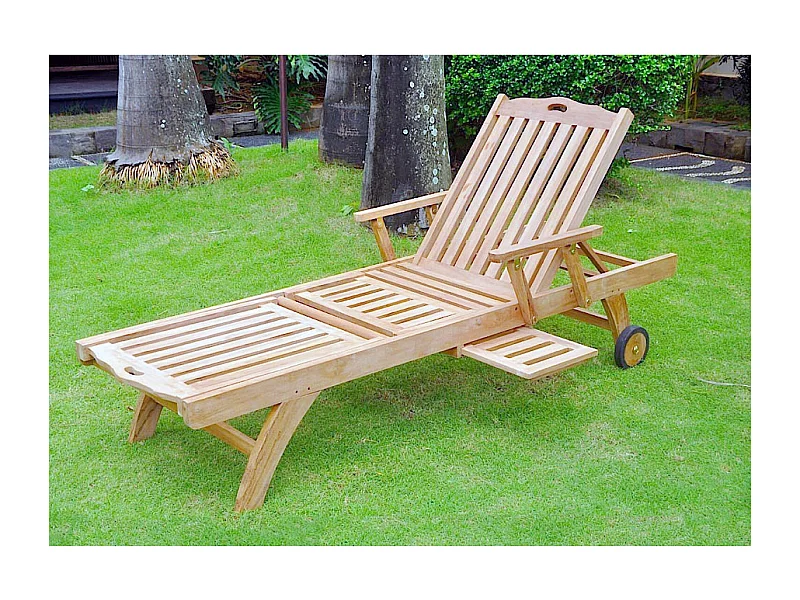 Bain de soleil avec roulette et tablette en teck massif EGADI