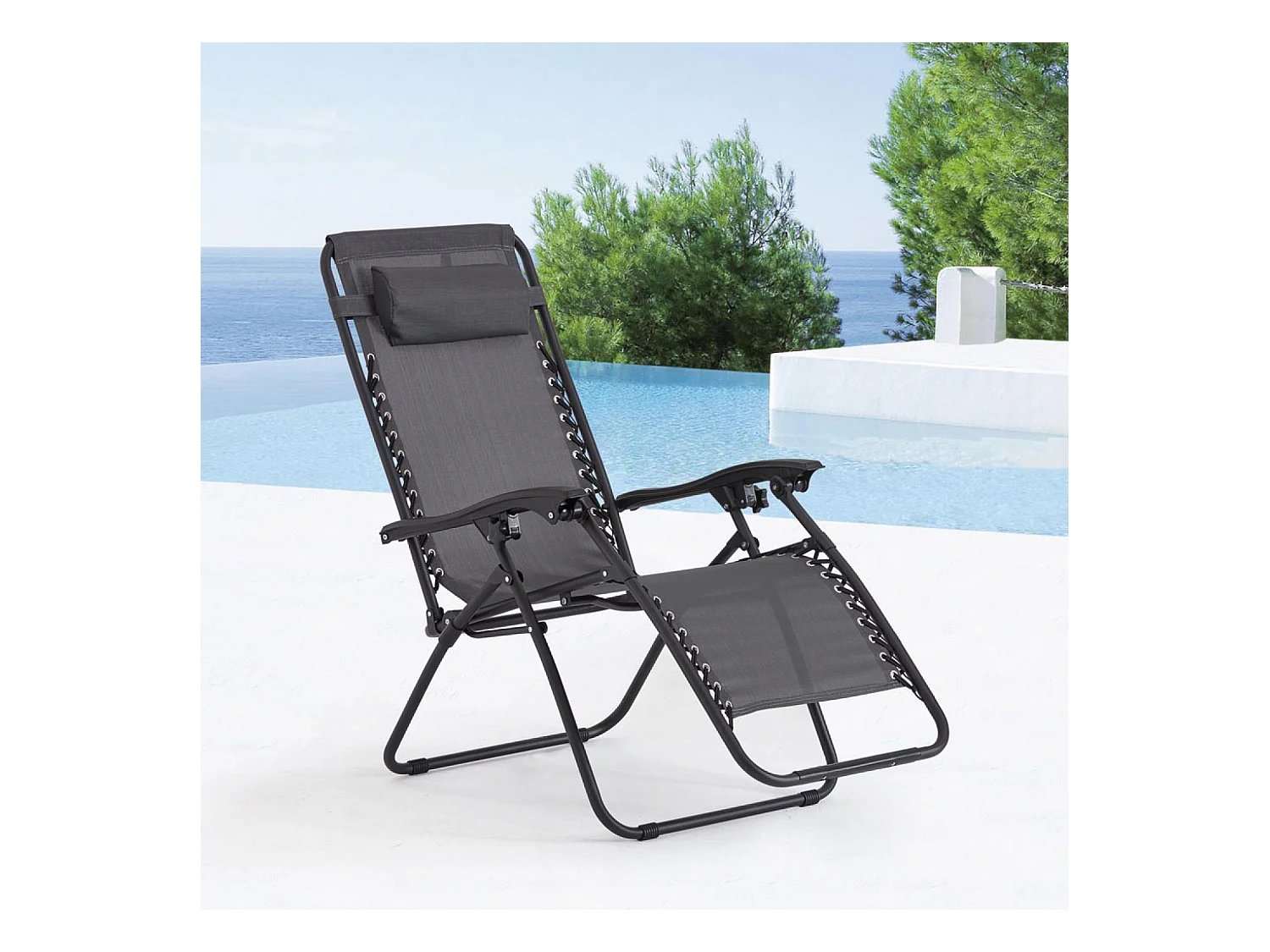 Tumbona reclinable negra y gris oscuro MANIHI