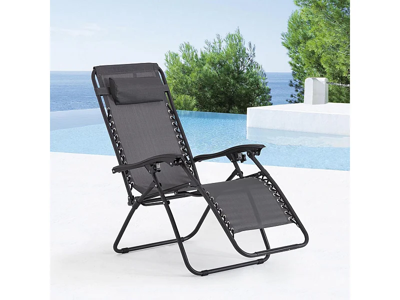 Tumbona reclinable negra y gris oscuro MANIHI