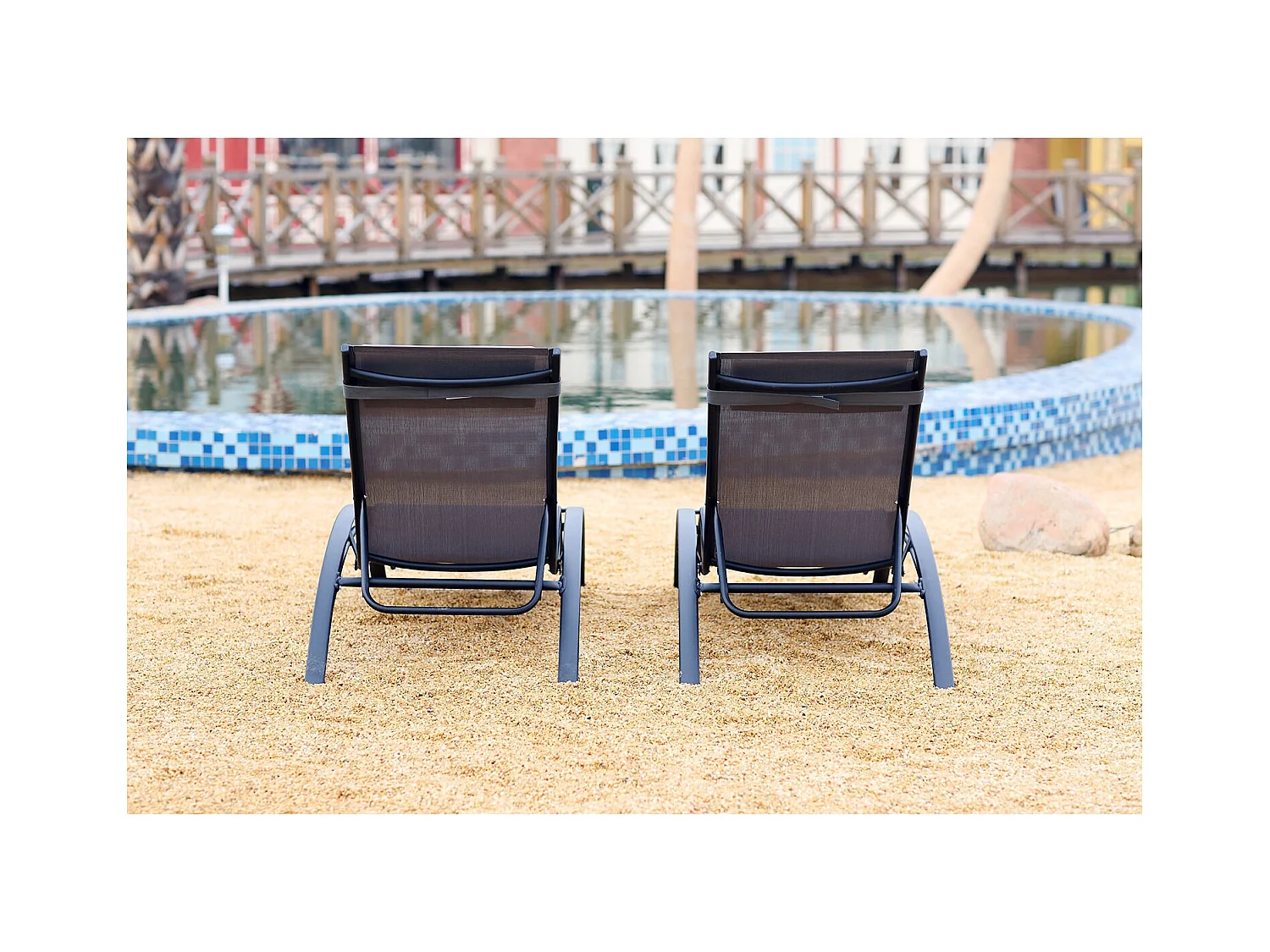 Juego de 2 tumbonas apilables y regulables gris / negro BAHIA