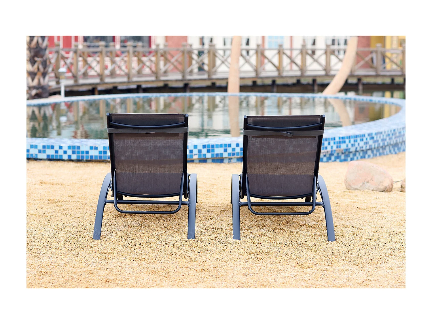 Juego de 2 tumbonas apilables y regulables gris / negro BAHIA