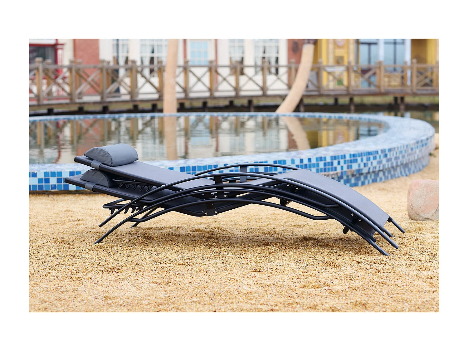 Juego de 2 tumbonas apilables y regulables gris / negro BAHIA