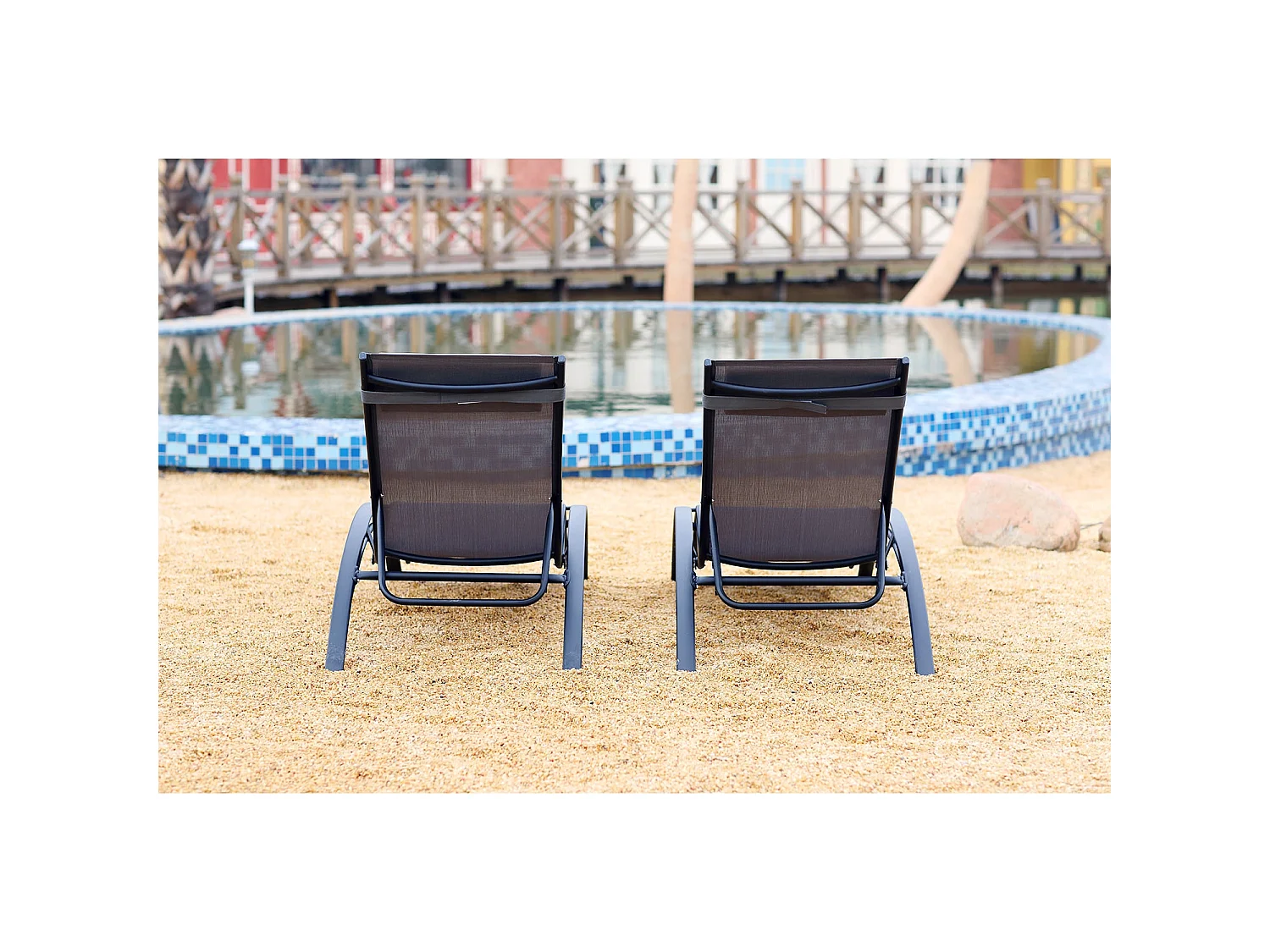 2er Set stapelbare und verstellbare Liegestühle aus Alu grau/schwarz BAHIA