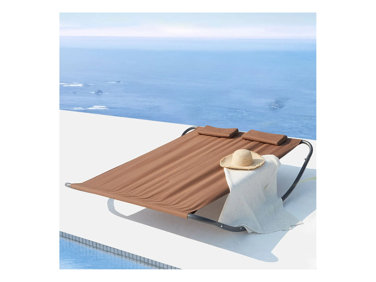 Cama de jardín y tumbona mecedora para 2 personas chocolate COACHELLA