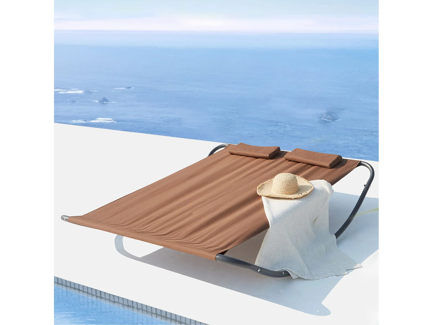 Cama de jardín y tumbona mecedora para 2 personas chocolate COACHELLA