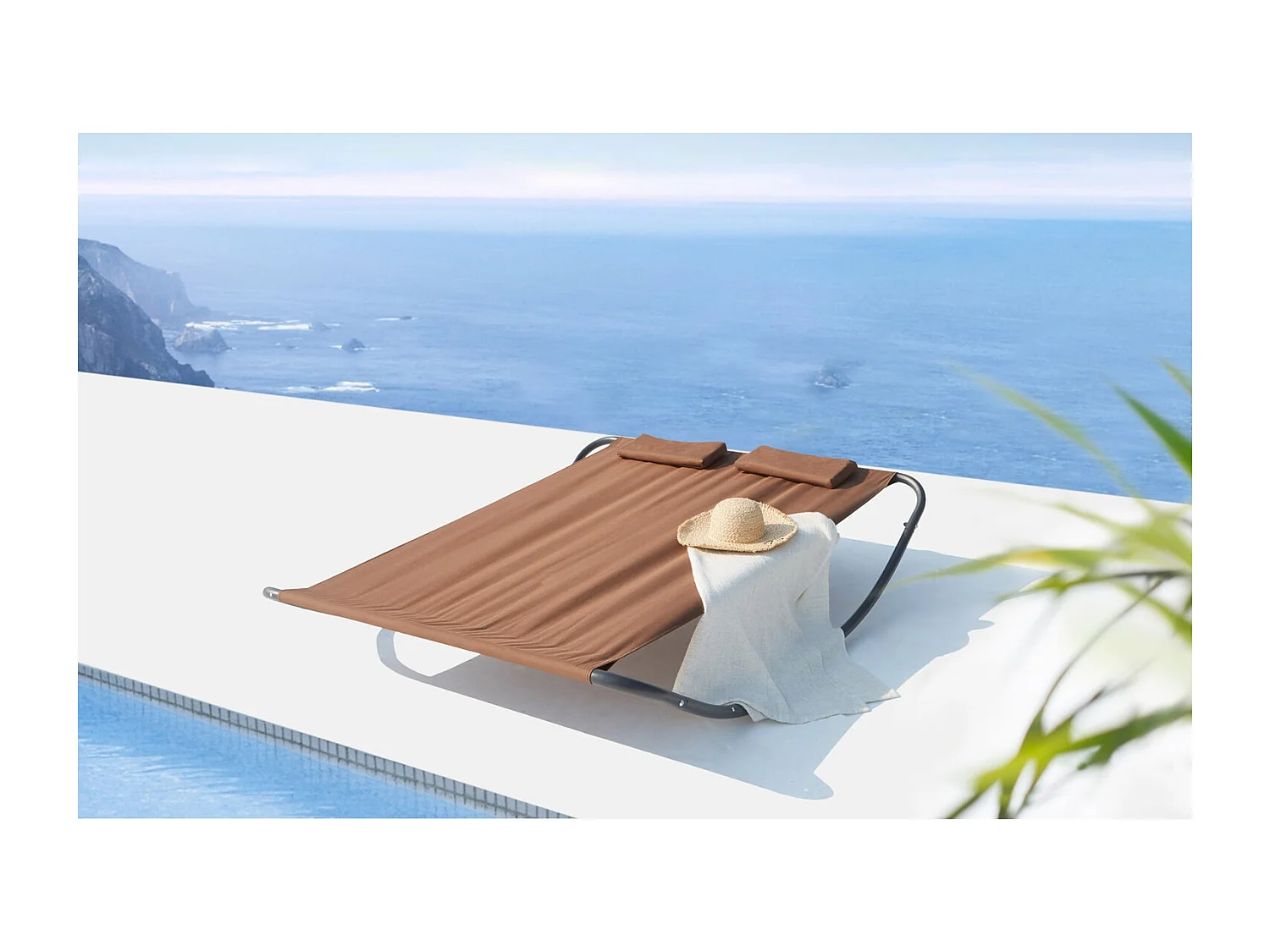 Cama de jardín y tumbona mecedora para 2 personas chocolate COACHELLA