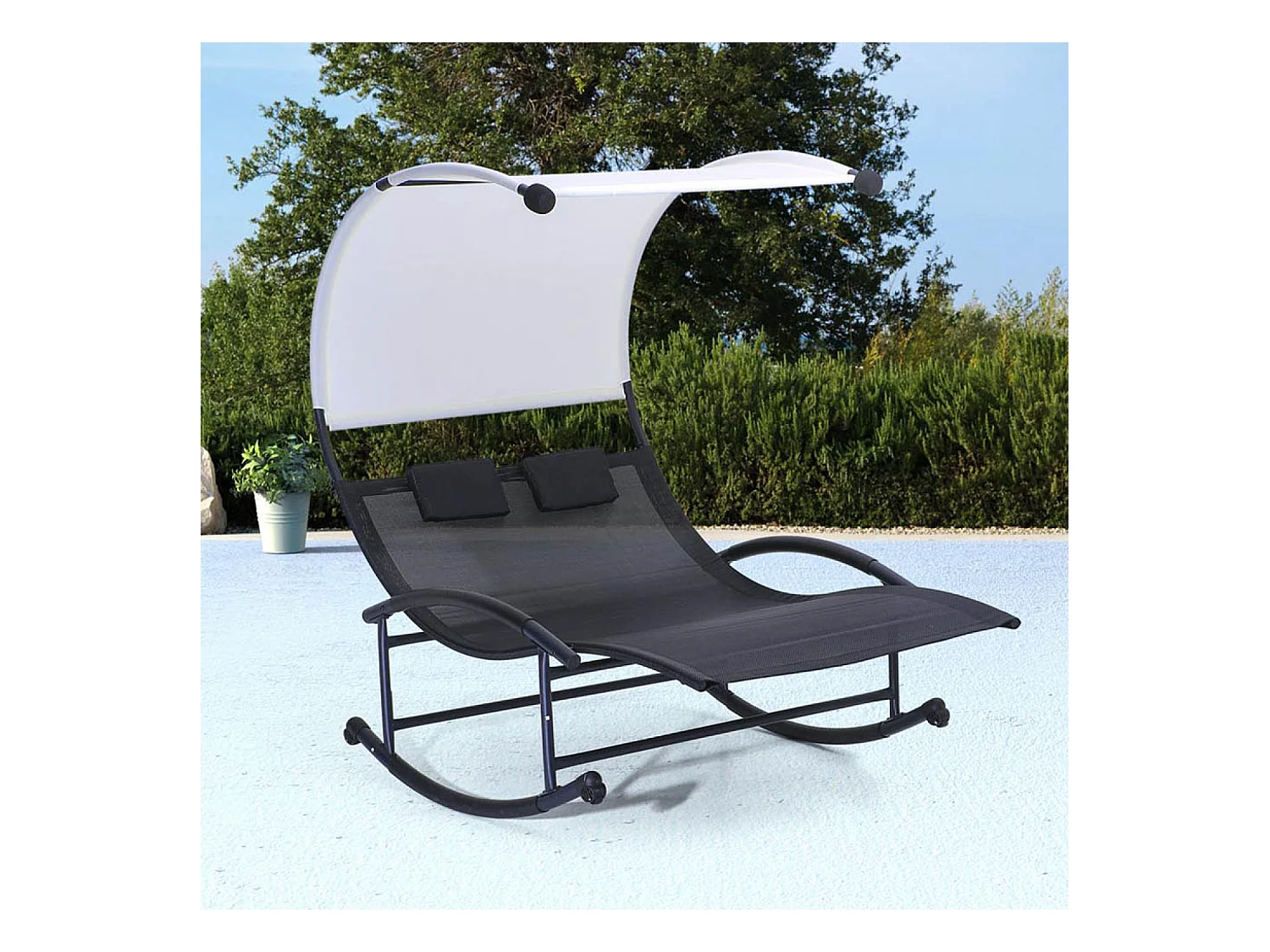 Tumbona doble con toldo negro y crudo ESSAOUIRA