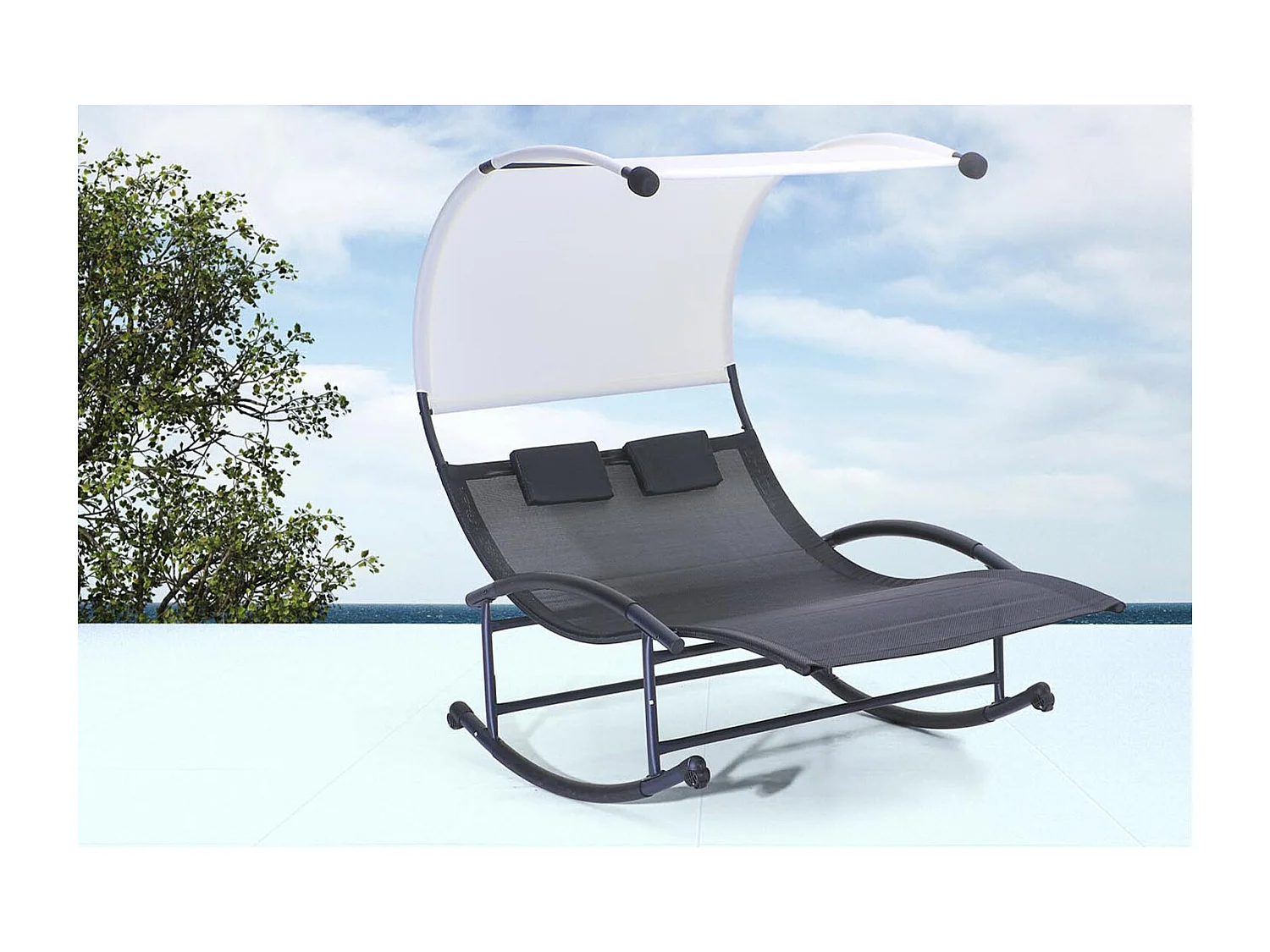 Transat double à bascule avec auvent noir et écru ESSAOUIRA