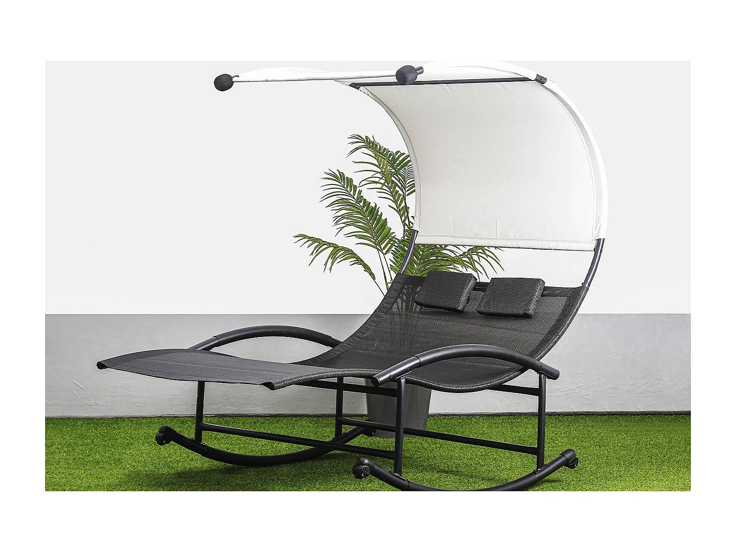 Transat double à bascule avec auvent noir et écru ESSAOUIRA