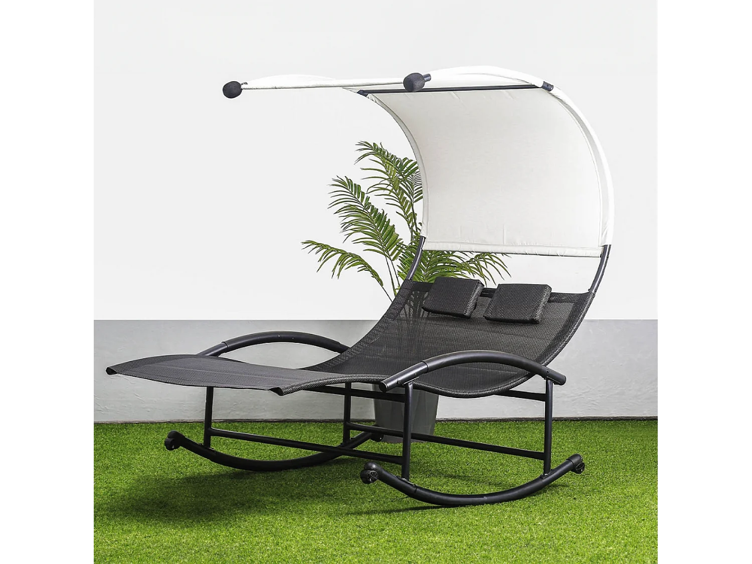 Transat double à bascule avec auvent noir et écru ESSAOUIRA